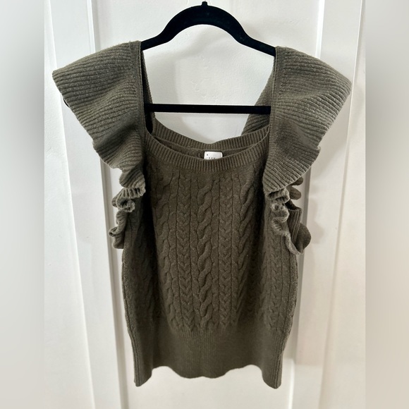 a new day Sweaters - 🌶️ A New Day Olive Ruffle Sleeve Cableknit Sweater. Size Large.